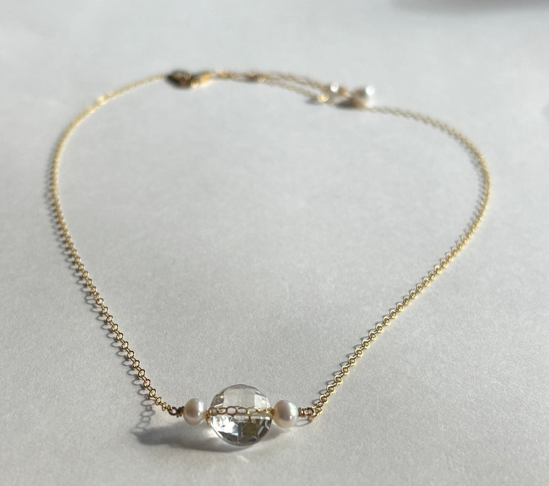 Gem Dot Necklace-White topaz or Smoky topaz