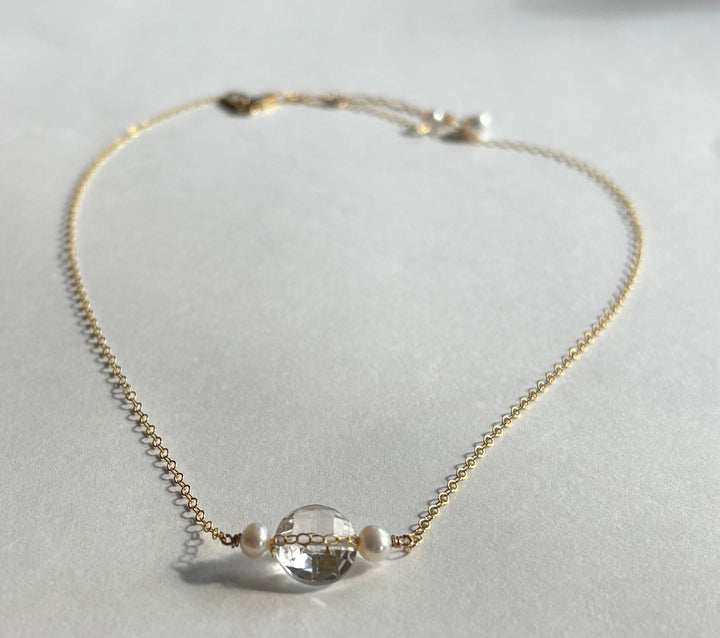 Gem Dot Necklace-White topaz or Smoky topaz