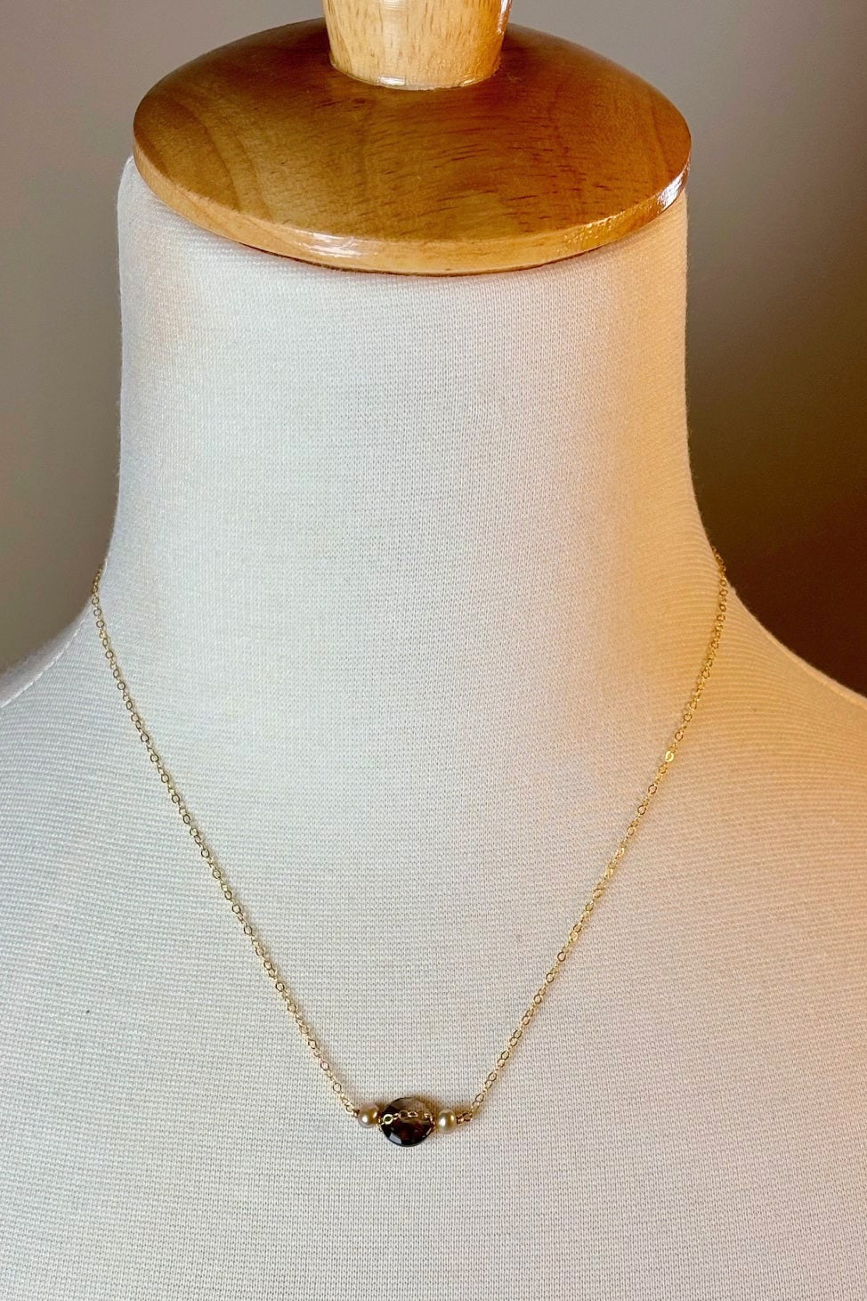 Gem Dot Necklace-White topaz or Smoky topaz