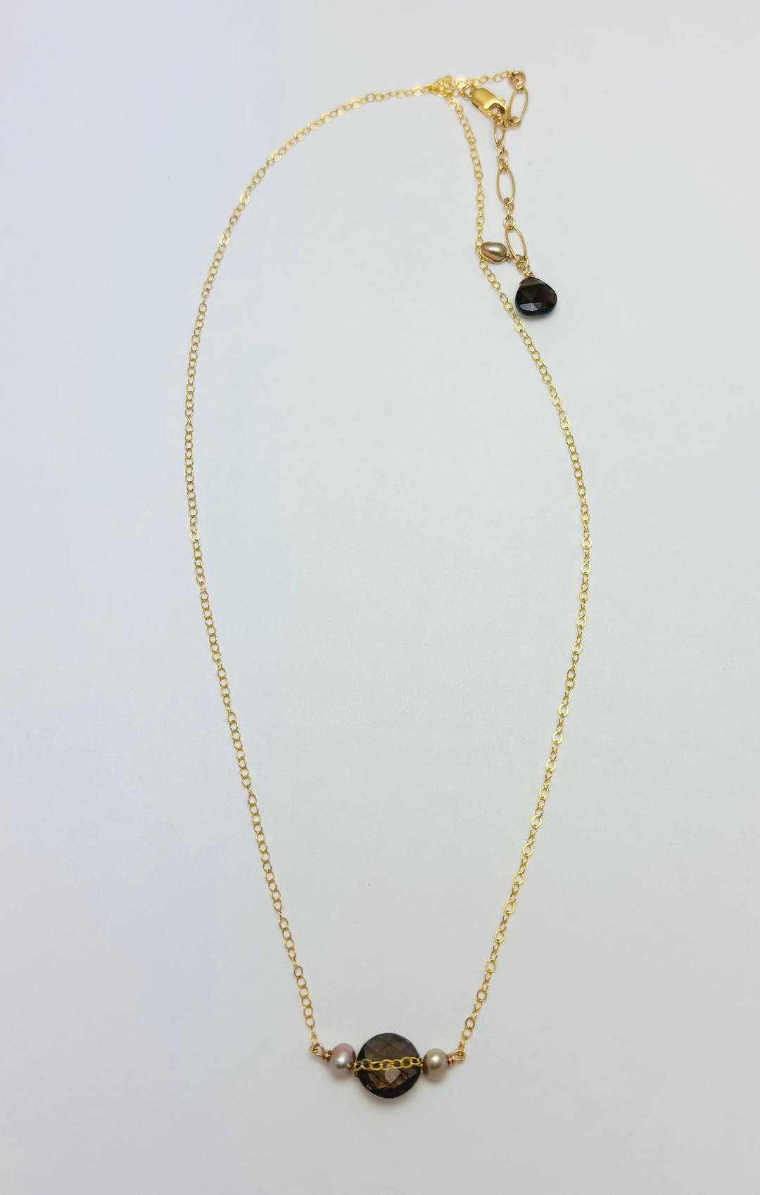 Gem Dot Necklace-White topaz or Smoky topaz