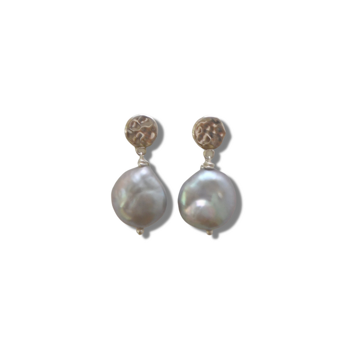 Luna Pearl w/ hammered sterling post- 2 Colorways