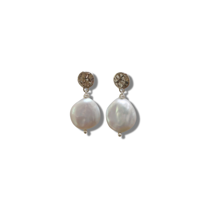 Luna Pearl w/ hammered sterling post- 2 Colorways